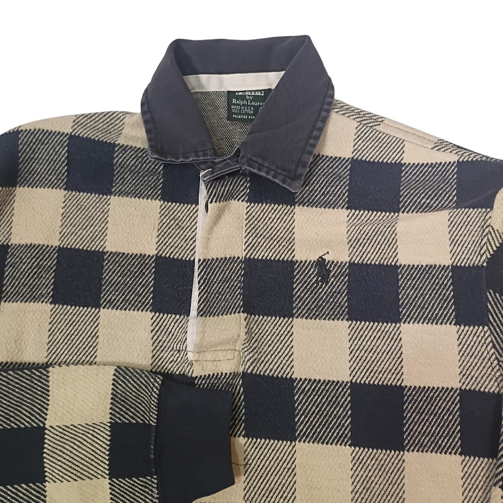 Vintage Polo Ralph Lauren Rugby Shirt Mens Medium/XS Buffalo Check Navy Tan USA